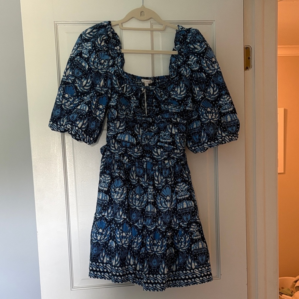 Love the label Blue Patterned Puff-Sleeve Mini Dress